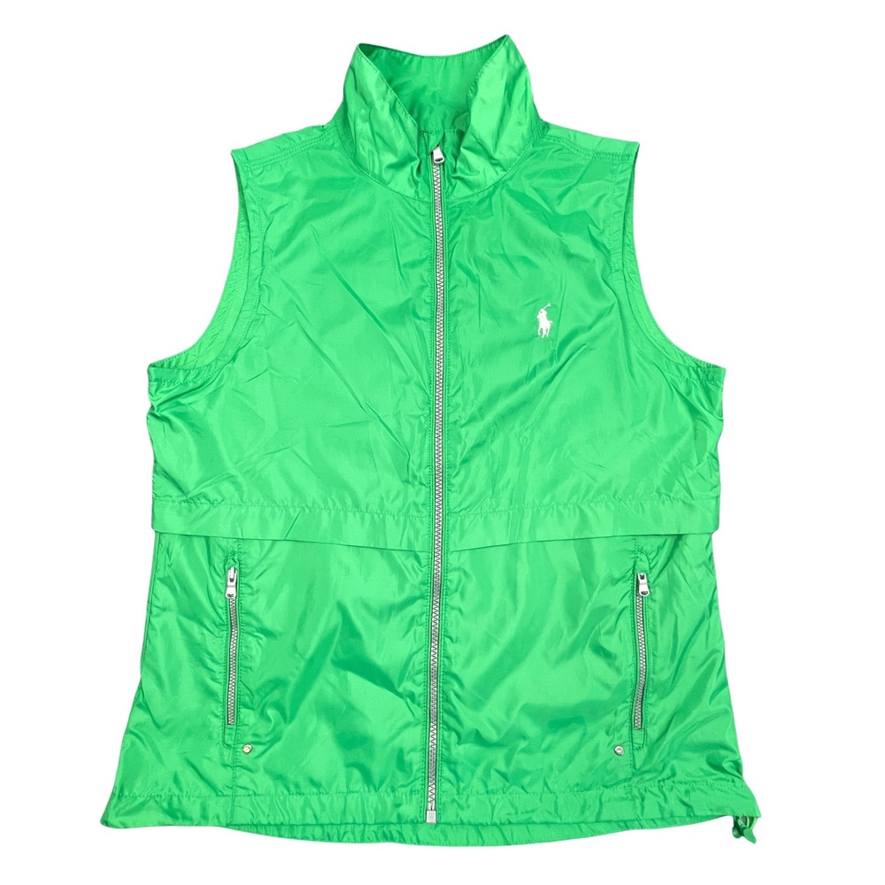 Polo Golf Ralph Lauren Womens M Green Full Zip Windbreaker Vest Mesh Jacket Pony